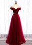 Wine Red Tulle with Velvet Long Party Dress, Wine Red Formal Dress Prom Dress