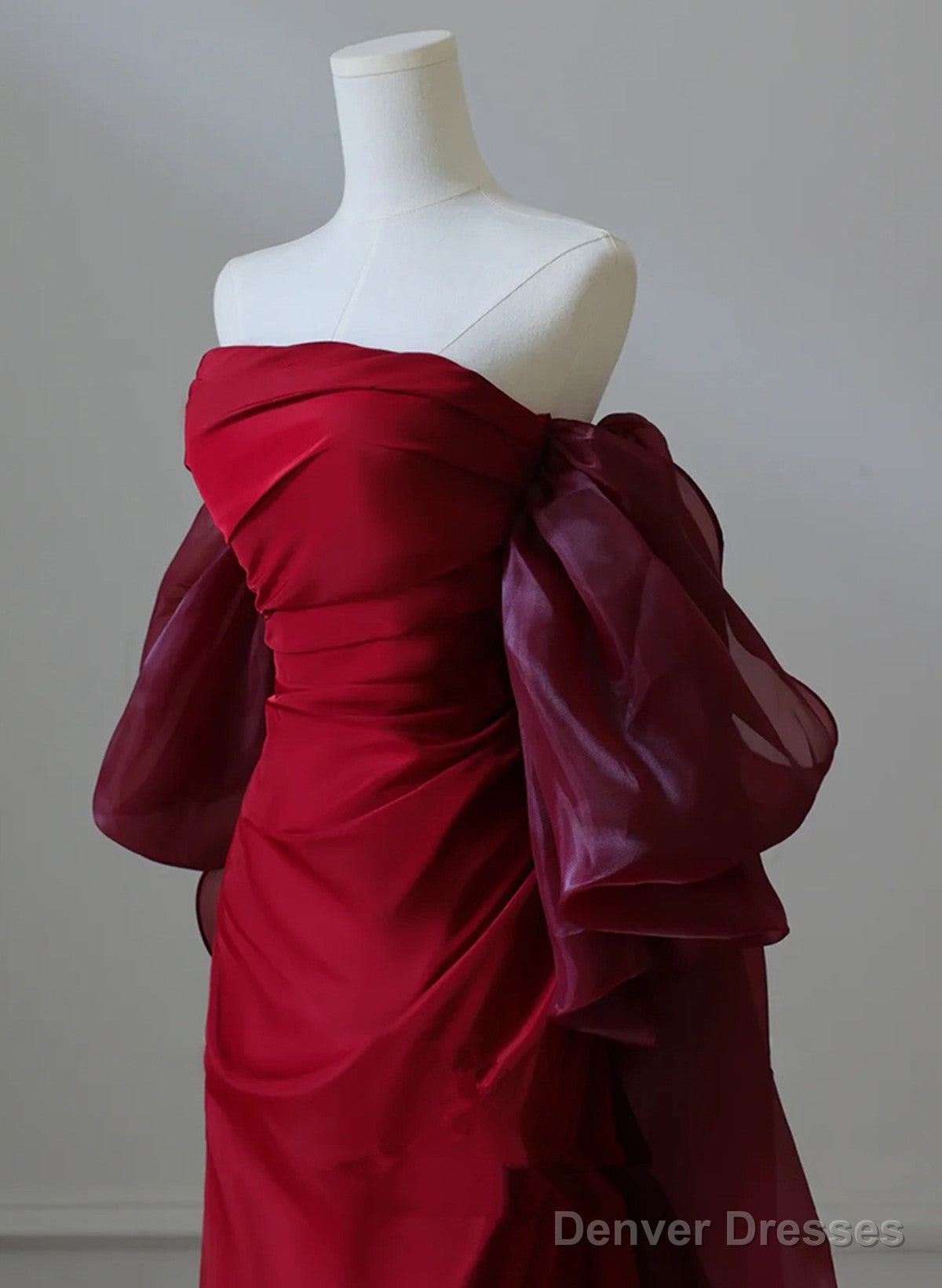 Wine Red Unique Red Scoop Long Prom Dress, Wine Red Long Evening Dress Secondary image