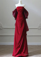 Wine Red Unique Red Scoop Long Prom Dress, Wine Red Long Evening Dress