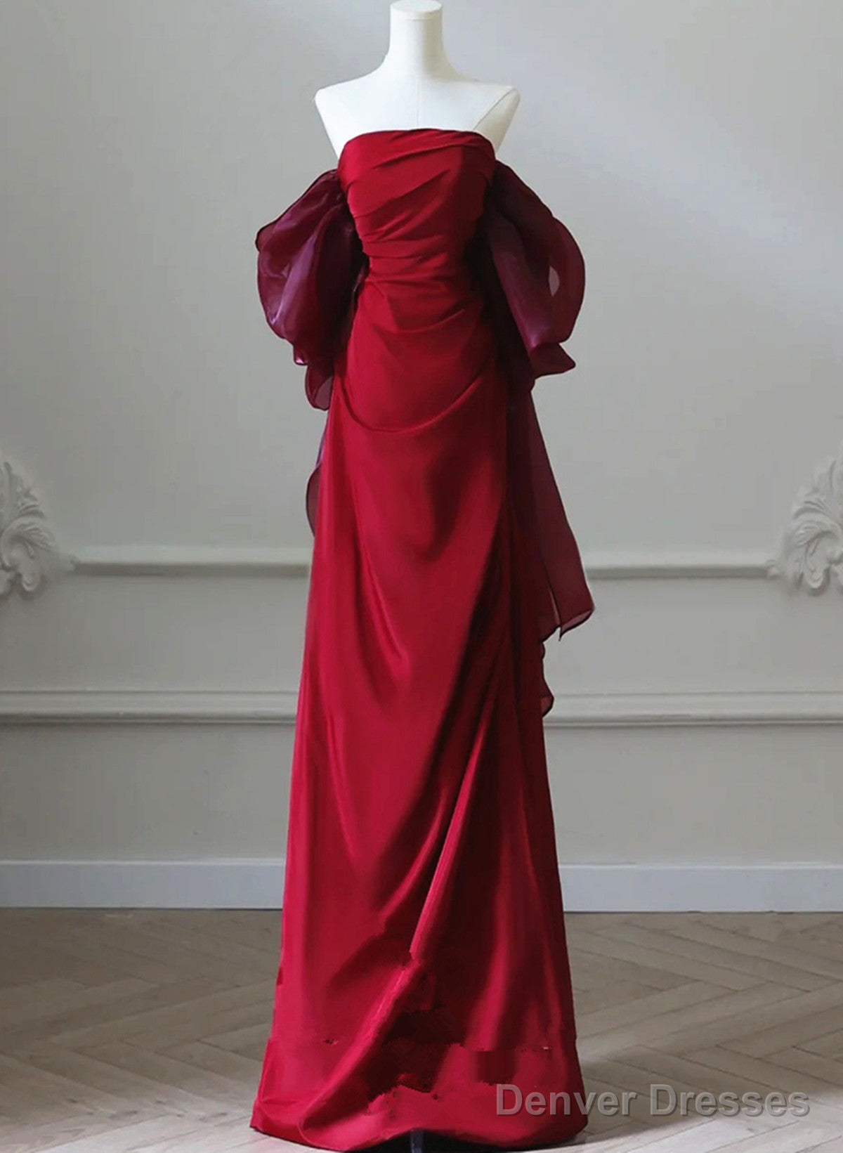 Wine Red Unique Red Scoop Long Prom Dress, Wine Red Long Evening Dress Main image