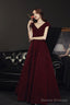 Wine Red V-Neckline Velvet Long Party Dress, Floor Length Prom Dress