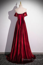 Wine Red Velvet Floor Length Long Formal Dress, A-Line Velvet Bridesmaid Dress