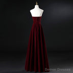 Wine Red Velvet Floor Length Long Prom Dress, Dark Red Party Dress
