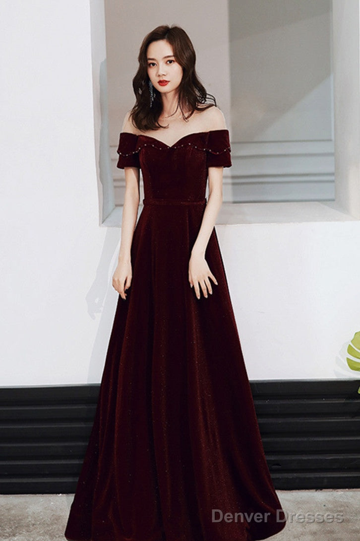 Wine Red Velvet Long A-Line Bridesmaid Dress, Wine Red Prom Dresses Main image