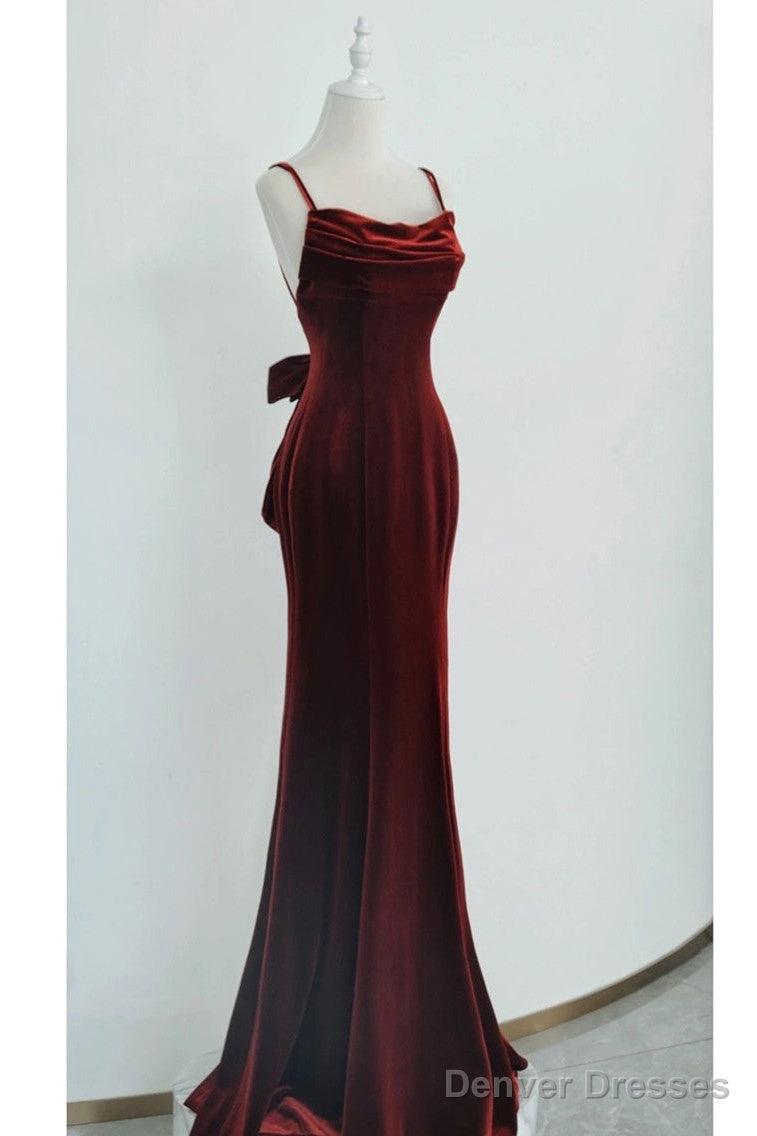 Wine Red Velvet Long Party Dress, Mermaid Open Back Long Prom Dress Secondary image