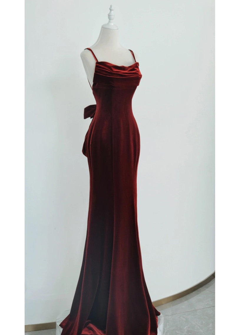 Wine Red Velvet Long Party Dress, Mermaid Open Back Long Prom Dress Secondary image