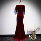 Wine Red Velvet Mermaid Long Evening Party Dresses, Dark Red Velvet Formal Dresses