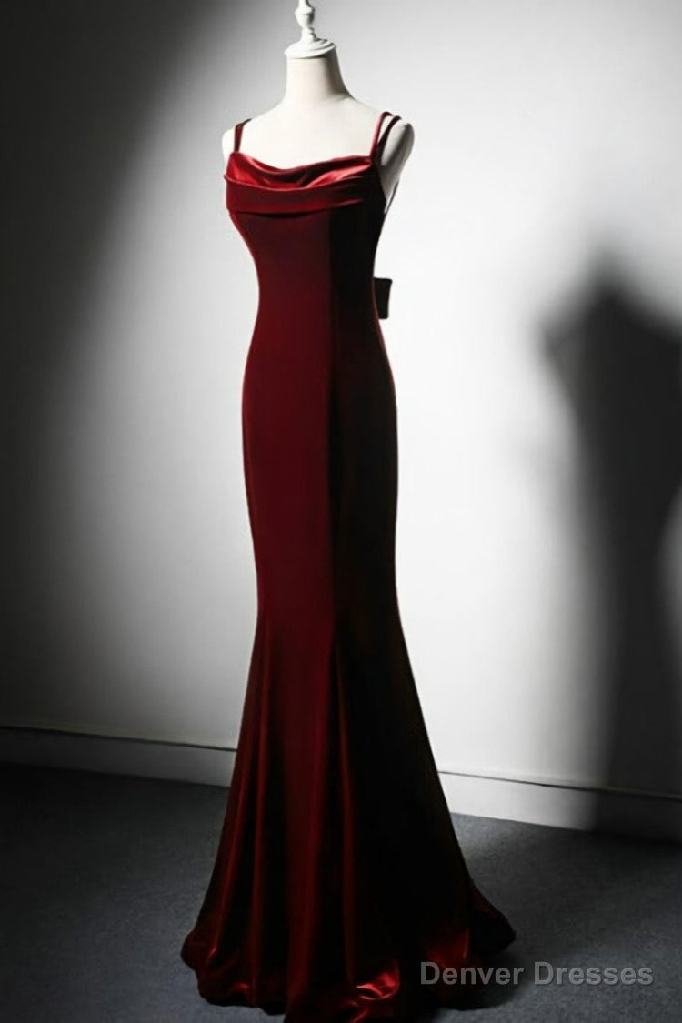 Wine Red Velvet Mermaid Wedding Party Dresses, Wine Red Formal Dresses Main image