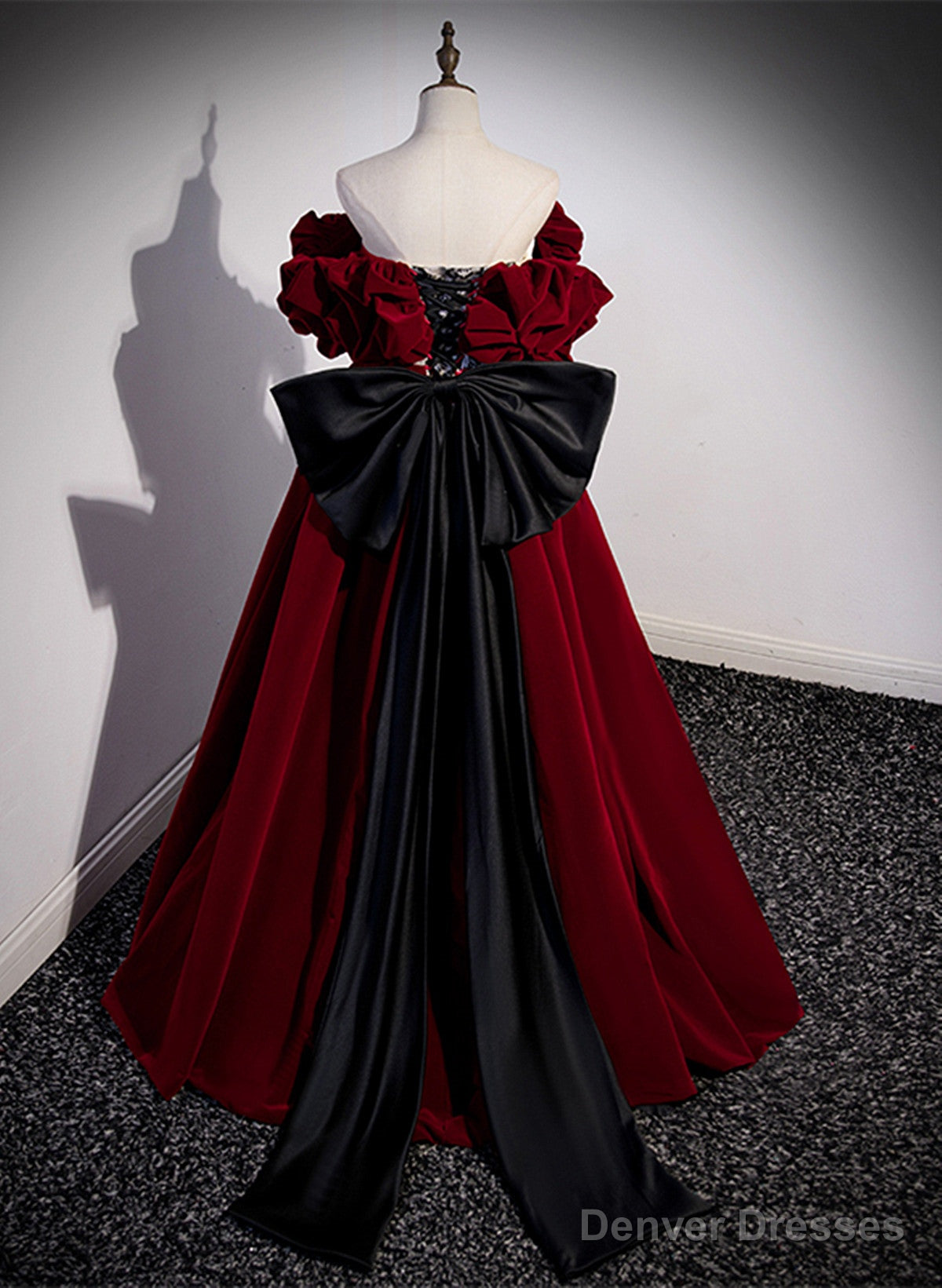 Wine Red Velvet Off Shoulder Party Dress, A-line Floor Length Prom Dress Secondary image