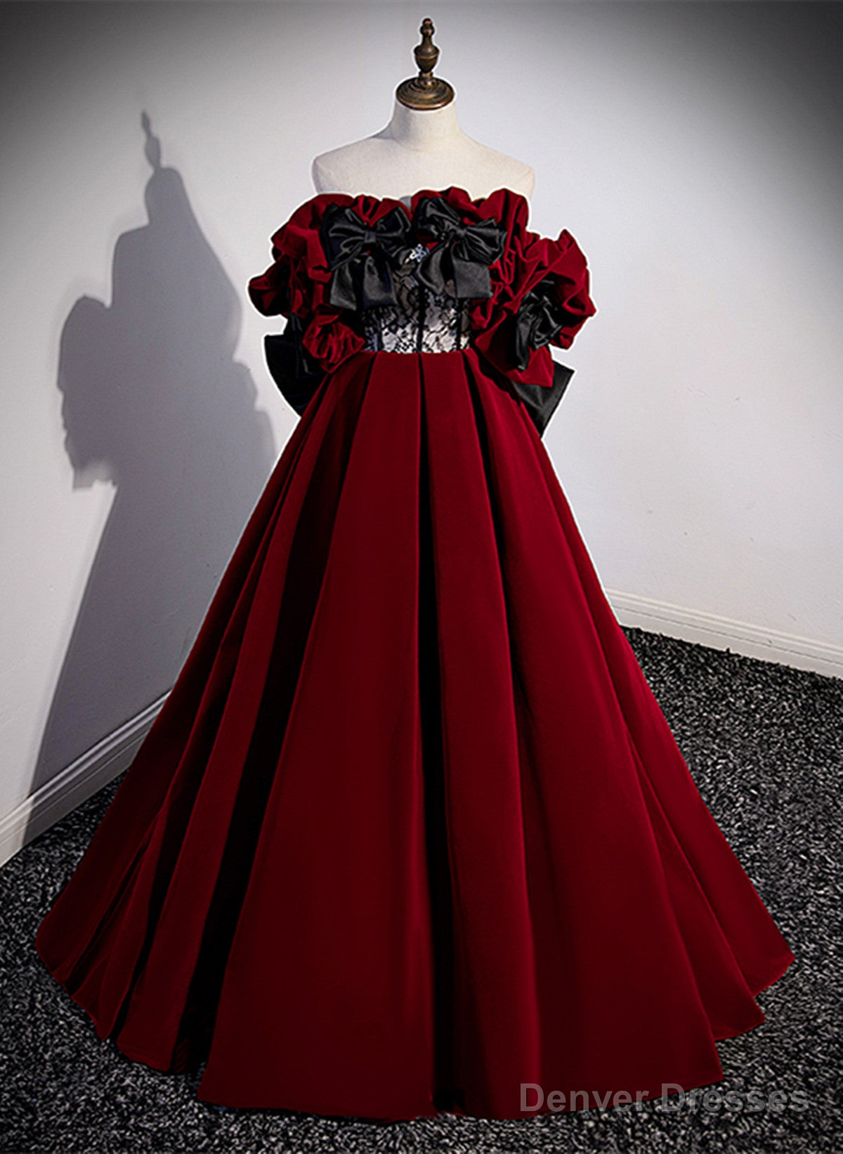 Wine Red Velvet Off Shoulder Party Dress, A-line Floor Length Prom Dress Main image