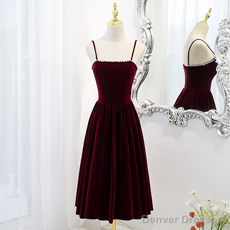 Wine Red Velvet Short Simple Wedding Party Dress, Dark Red Homecoming Dresses Secondary image