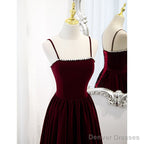Wine Red Velvet Short Simple Wedding Party Dress, Dark Red Homecoming Dresses