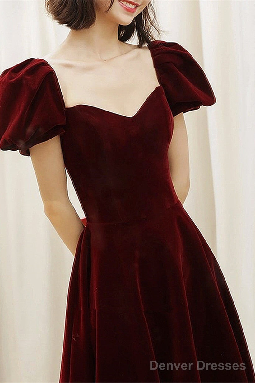 Wine Red Velvet Sweetheart Long Party Dress, A-Line Wine Red Prom Dress Secondary image