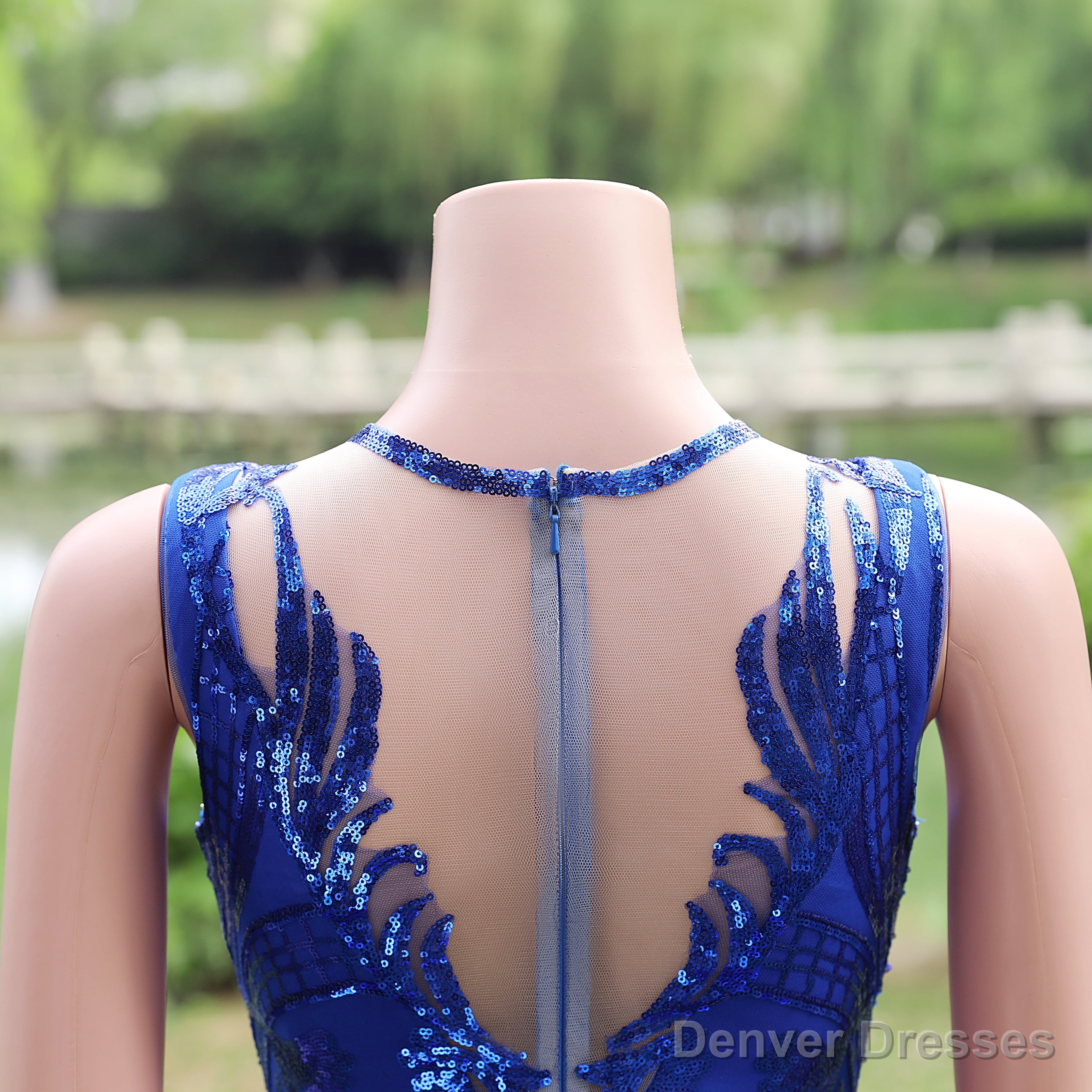 Women Sequined Royal Blue Prom Dresses Sleeveless Cocktail Party Gowns Light Luxury Luxury Evening Dresses