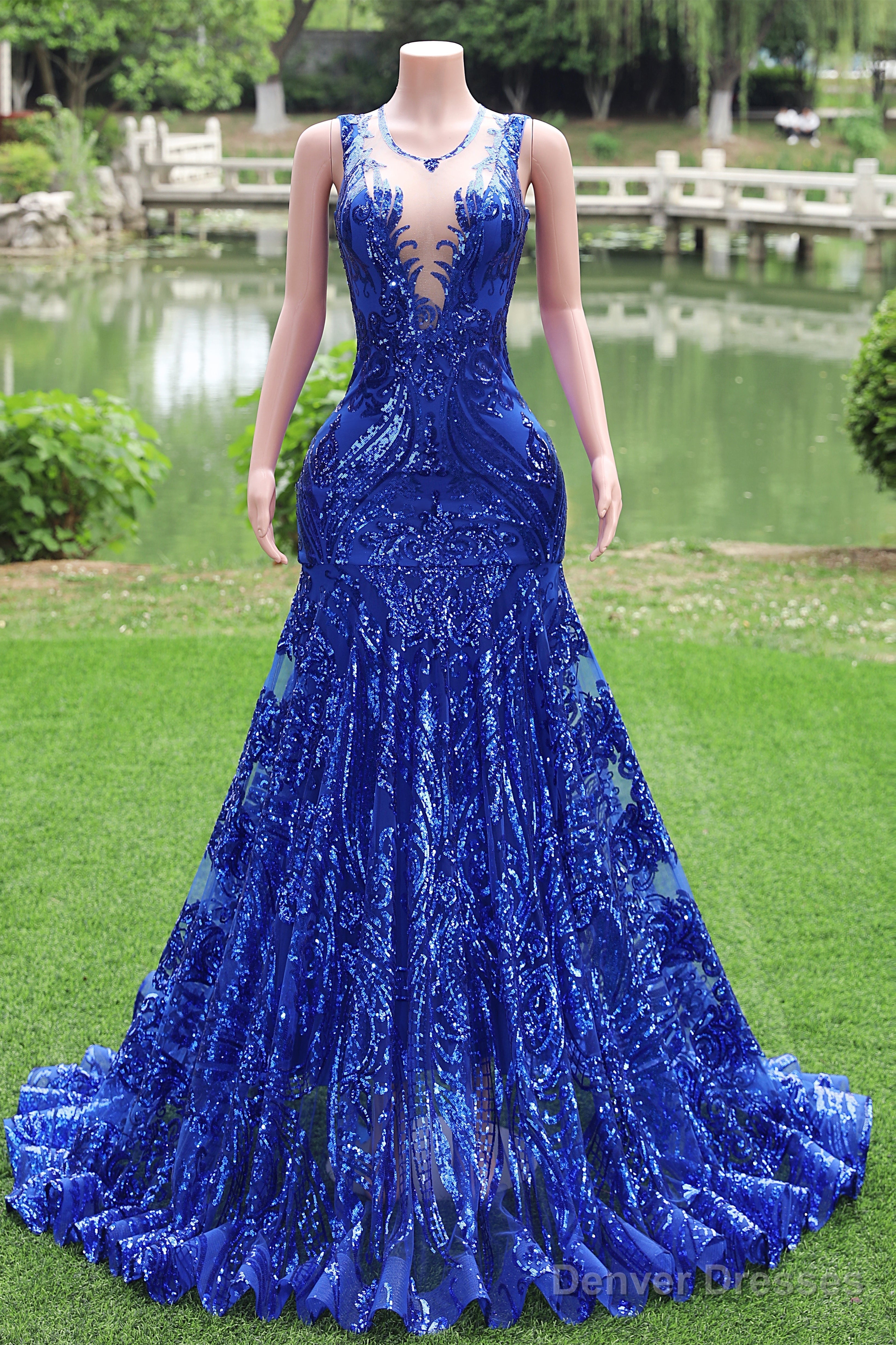 Women Sequined Royal Blue Prom Dresses Sleeveless Cocktail Party Gowns Light Luxury Luxury Evening Dresses Main image