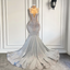 Women Silver Long Mermaid Prom Dress Sexy Sheer Mesh Luxury Sparkly Handmade Diamond Black Girl Prom Formal Gala Gowns