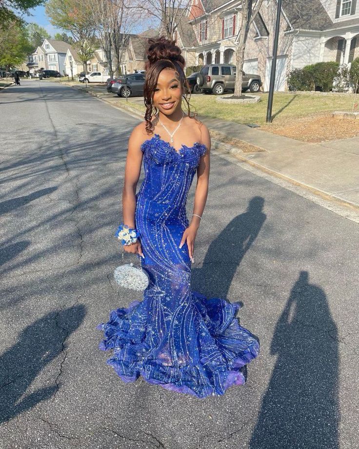 Women'S Mermaid Prom Dress, Sweetheart Sequin Royal Blue Birthday Party Dress Secondary image