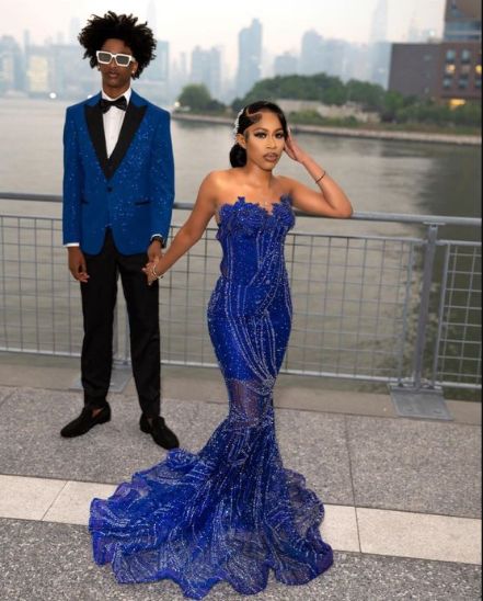 Women'S Mermaid Prom Dress, Sweetheart Sequin Royal Blue Birthday Party Dress