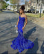 Women'S Mermaid Prom Dress, Sweetheart Sequin Royal Blue Birthday Party Dress