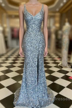 WomenS Spaghetti Straps Sequins Sparkly Prom Dress Formal Graduation Evening Dress