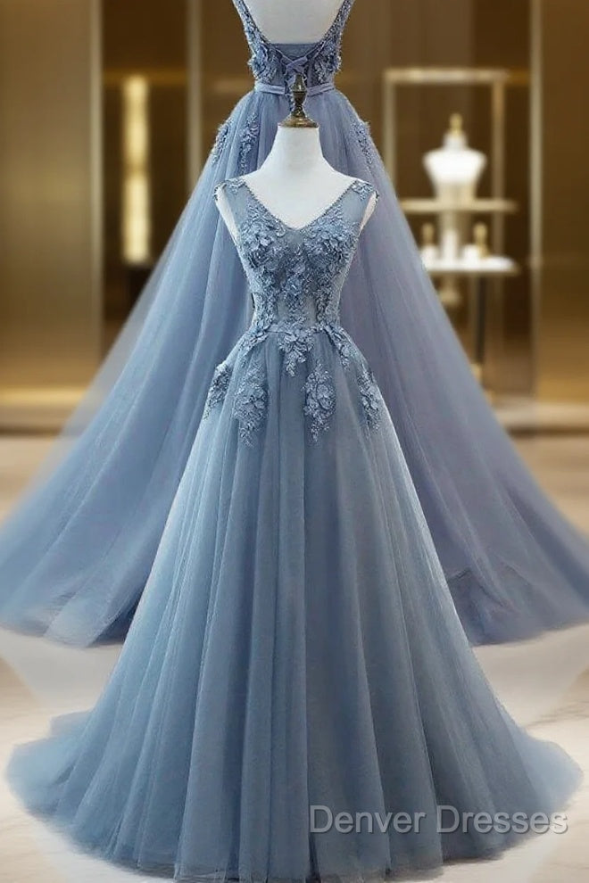 WomenS Tulle Evening Dress Appliques Long Prom Dress H3818 Main image