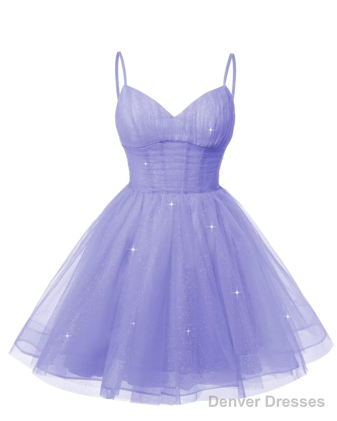 Womens V Neck Tulle Spaghetti Straps Lavender Homecoming Dresses with Corset Back Short Prom Gowns for Teens Secondary image
