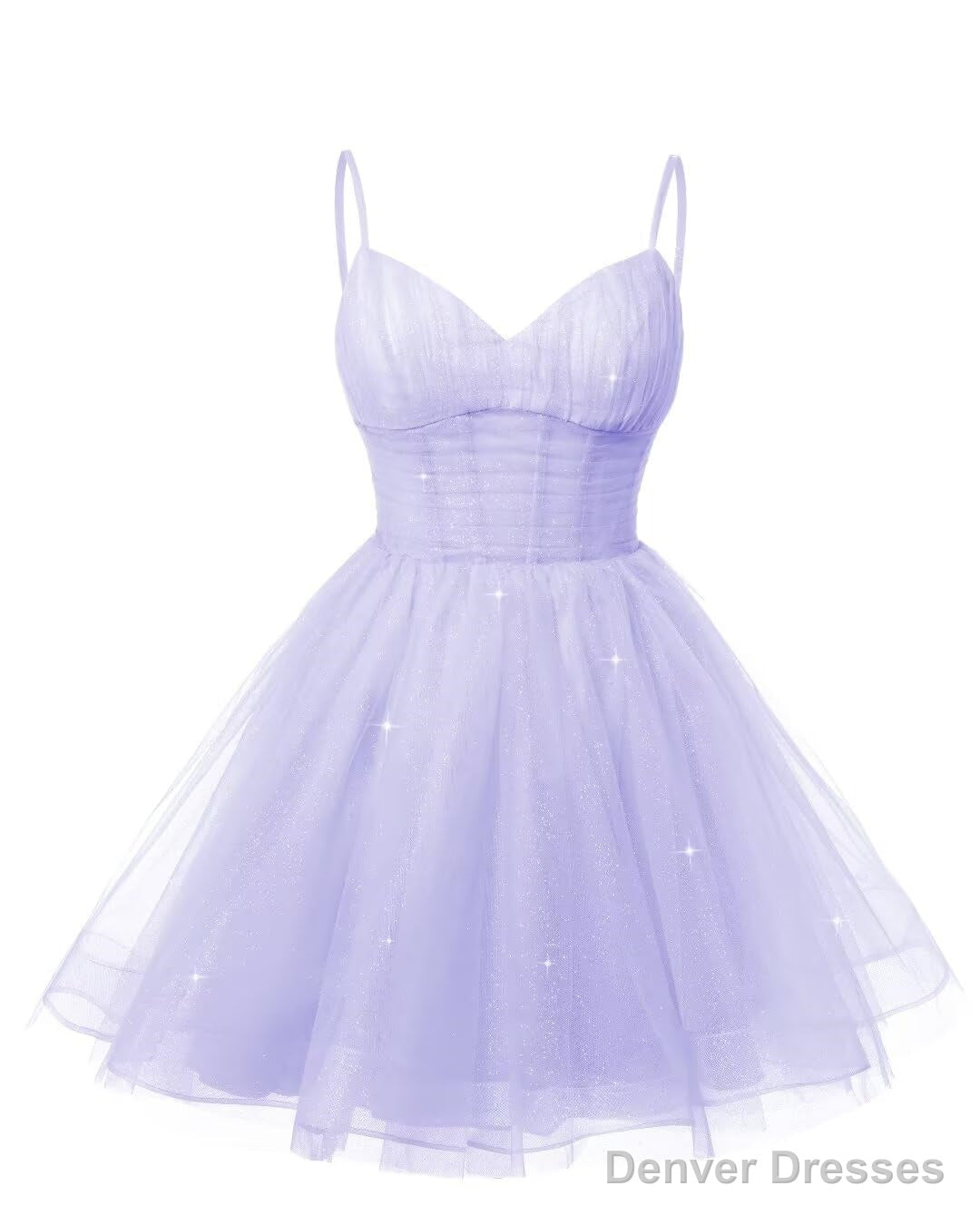Womens V Neck Tulle Spaghetti Straps Lilac Homecoming Dresses with Corset Back Short Prom Gowns for Teens
