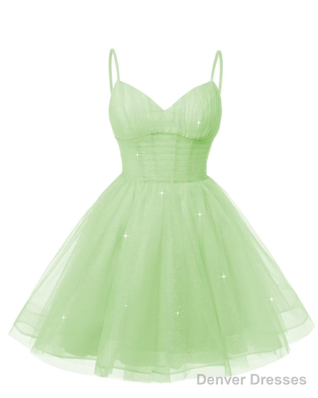 Womens V Neck Tulle Spaghetti Straps Mint Green Homecoming Dresses with Corset Back Short Prom Gowns for Teens Main image