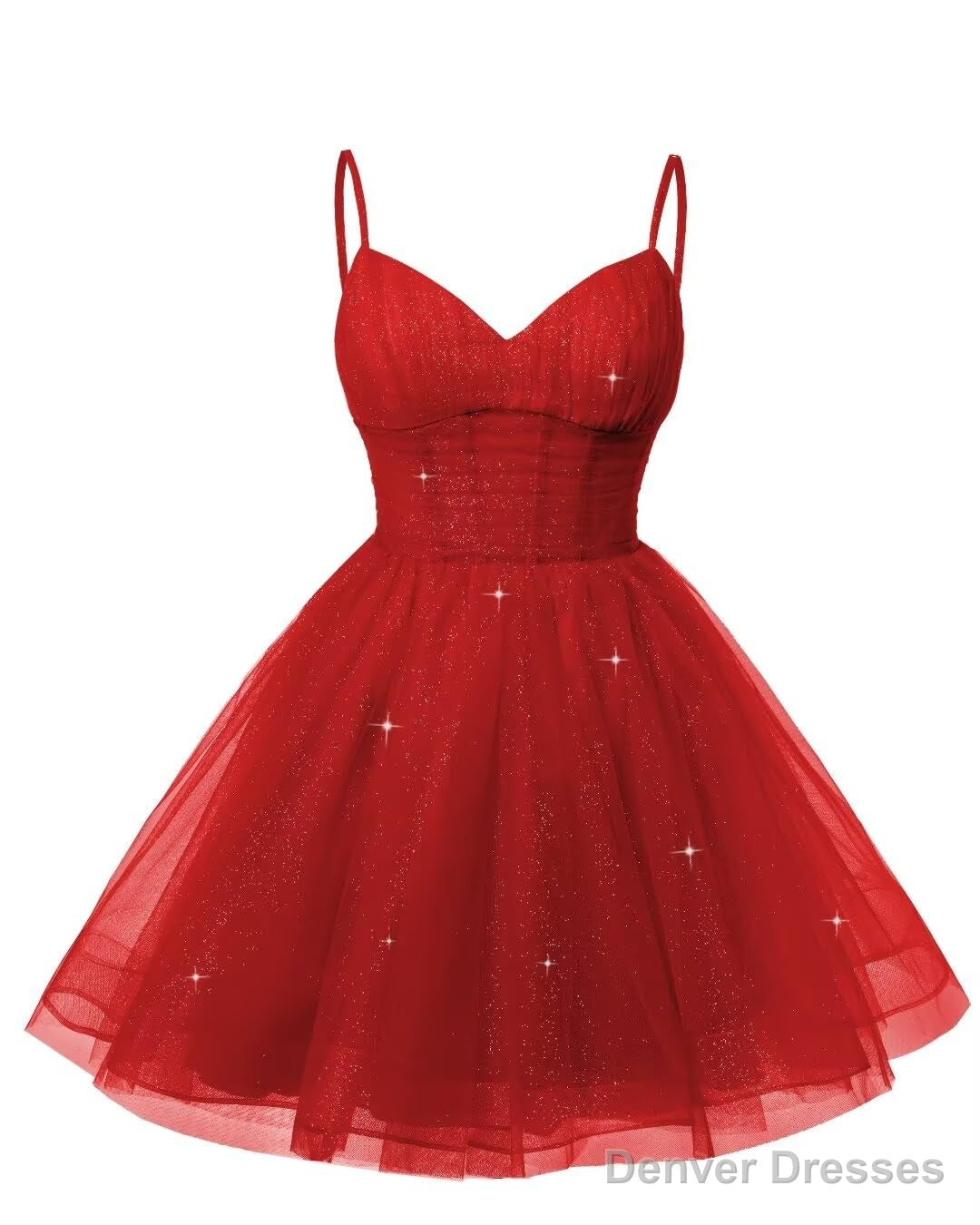 Womens V Neck Tulle Spaghetti Straps Red Homecoming Dresses with Corset Back Short Prom Gowns for Teens Secondary image