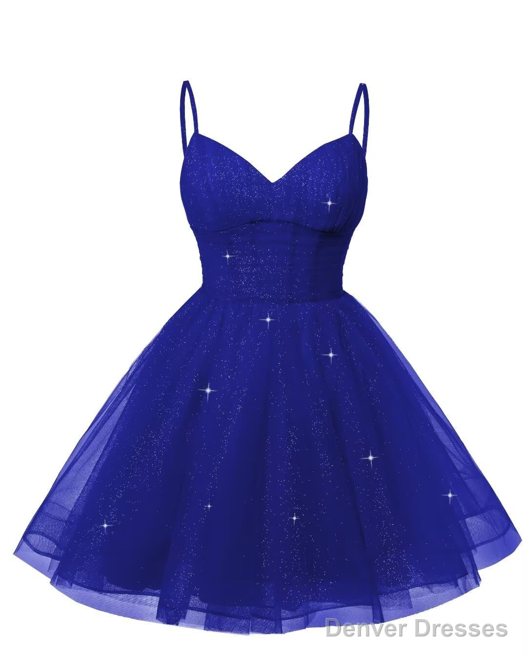 Womens V Neck Tulle Spaghetti Straps Royal Blue Homecoming Dresses with Corset Back Short Prom Gowns for Teens