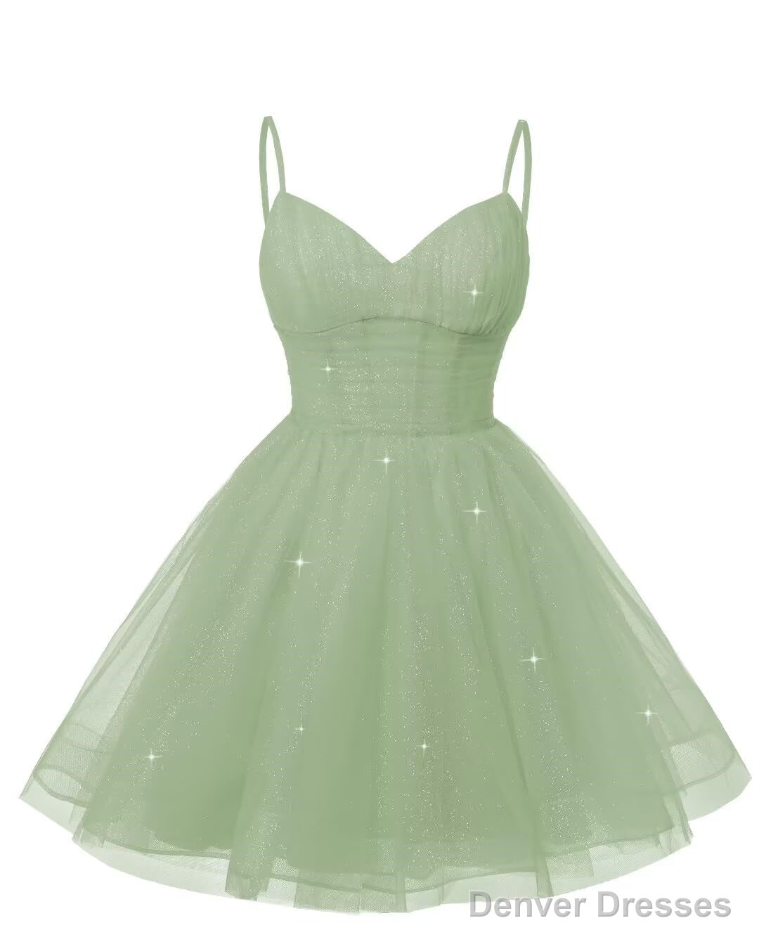 Womens V Neck Tulle Spaghetti Straps Sage Green Homecoming Dresses with Corset Back Short Prom Gowns for Teens Secondary image