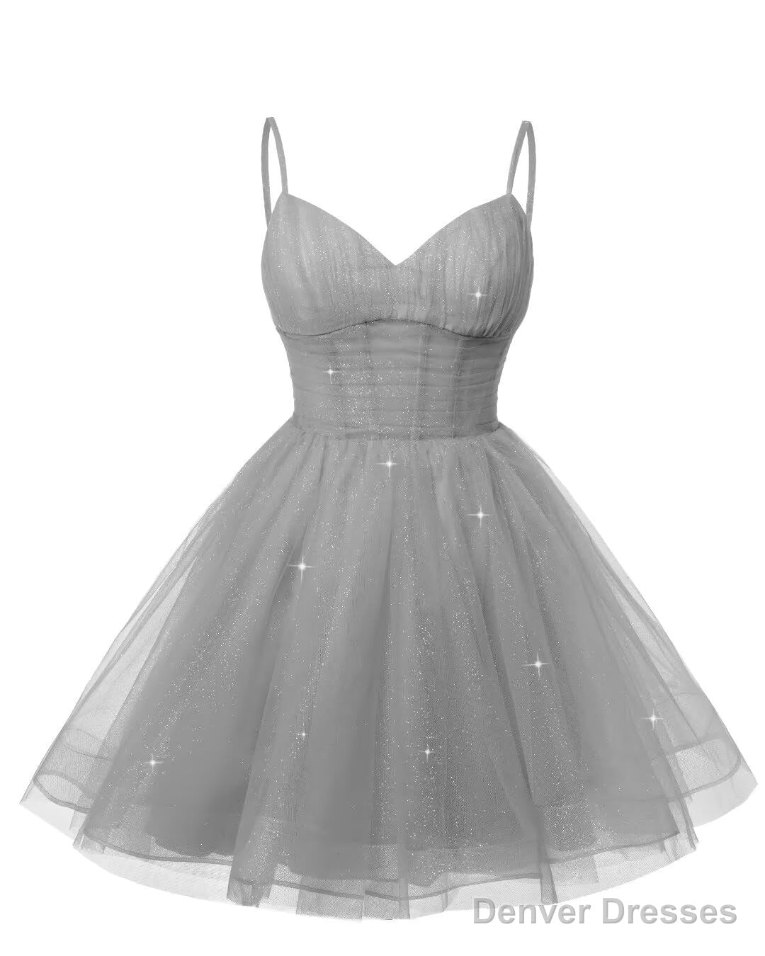 Womens V Neck Tulle Spaghetti Straps Silver Gray Homecoming Dresses with Corset Back Short Prom Gowns for Teens Secondary image