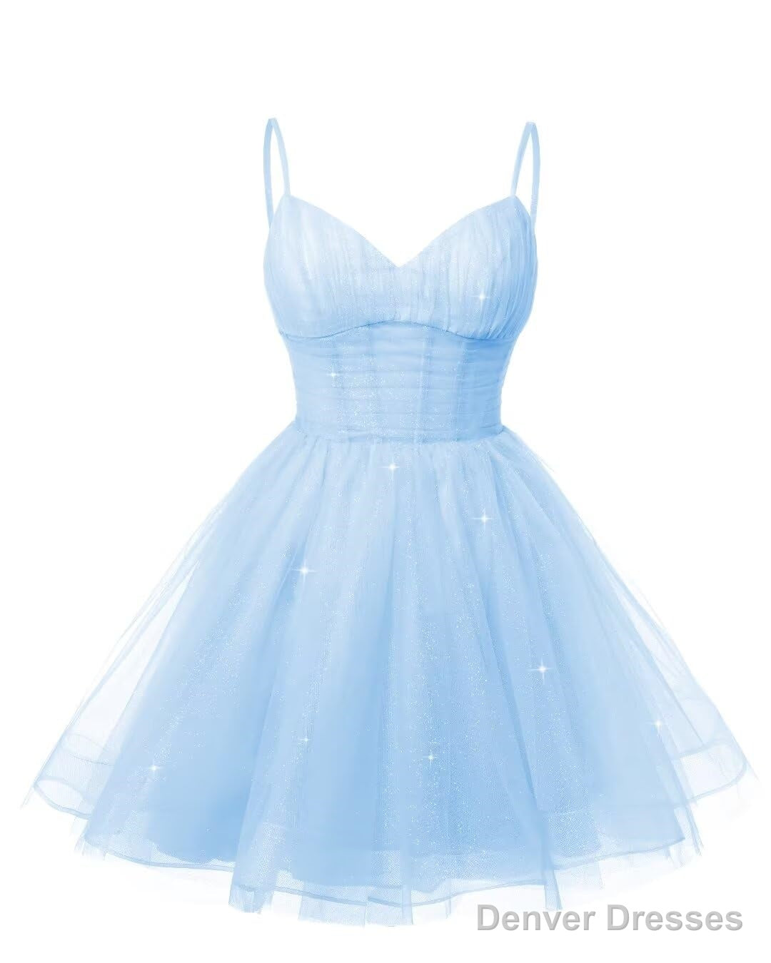 Womens V Neck Tulle Spaghetti Straps Sky Blue Homecoming Dresses with Corset Back Short Prom Gowns for Teens Secondary image