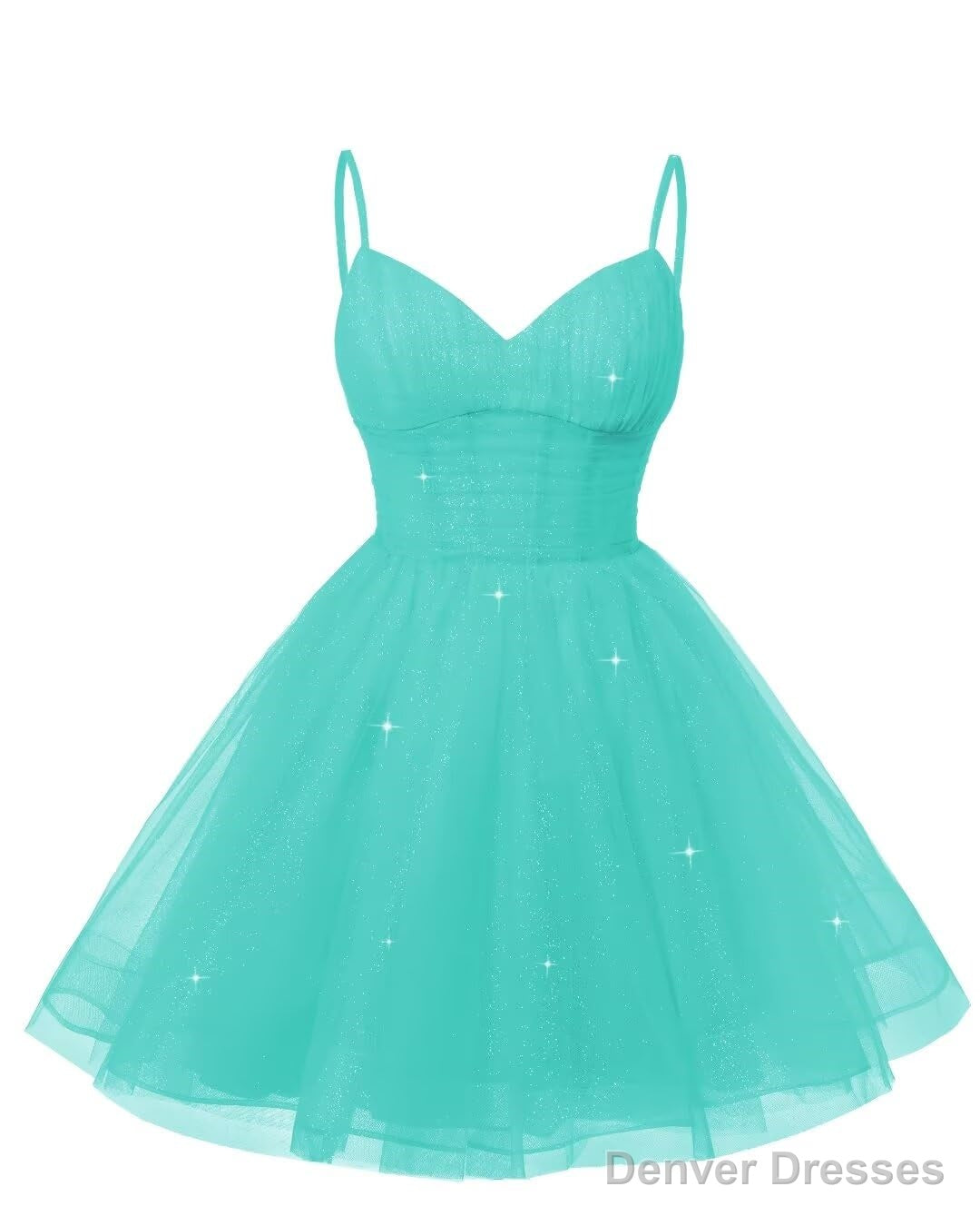 Womens V Neck Tulle Spaghetti Straps Turquoise Homecoming Dresses with Corset Back Short Prom Gowns for Teens Secondary image