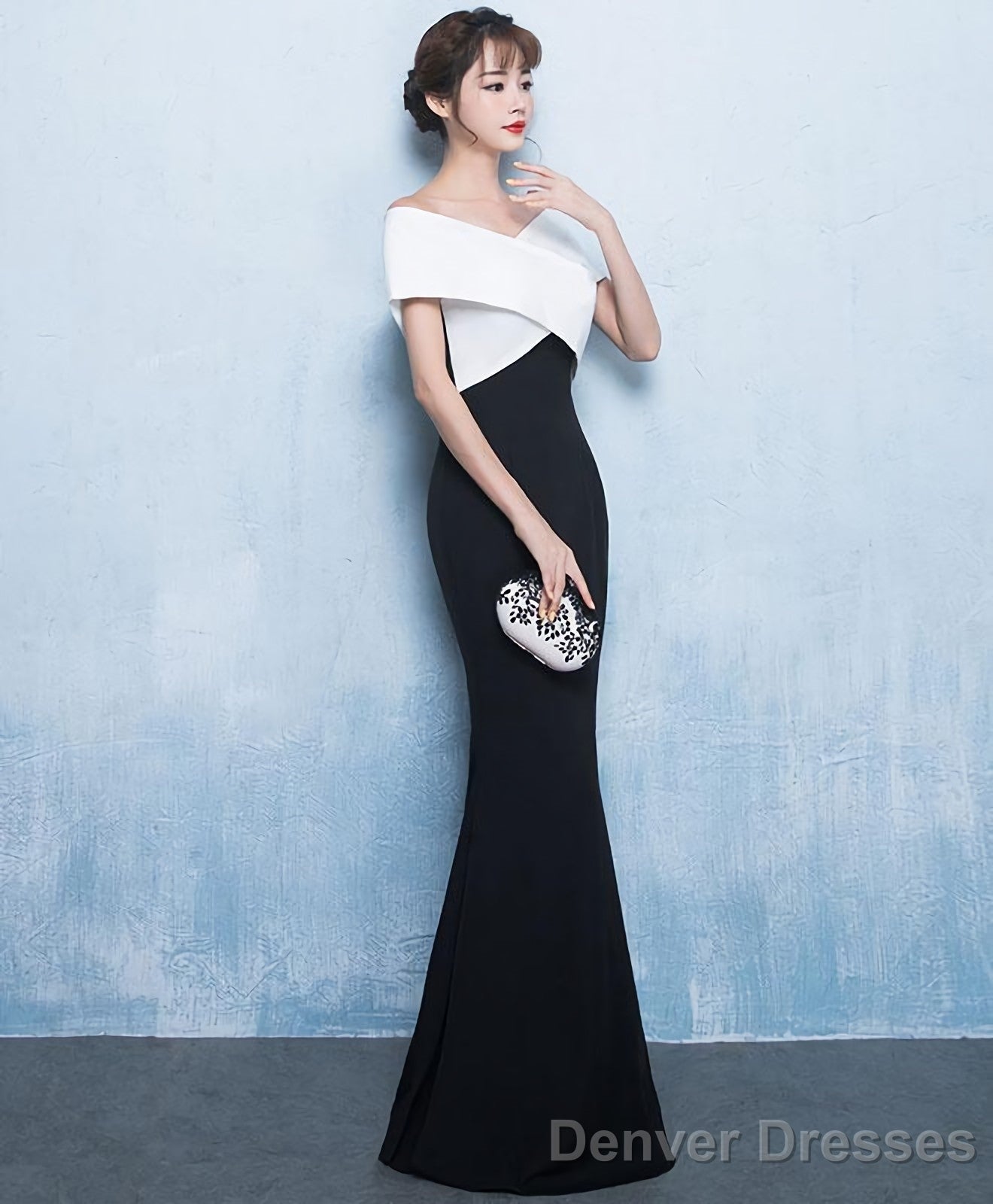 Mermaid White And Black Long Prom Dress Formal Dress Secondary image