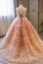 Beautiful Tulle Layers Long Prom Dresses, A-Line Spaghetti Straps Evening Dresses