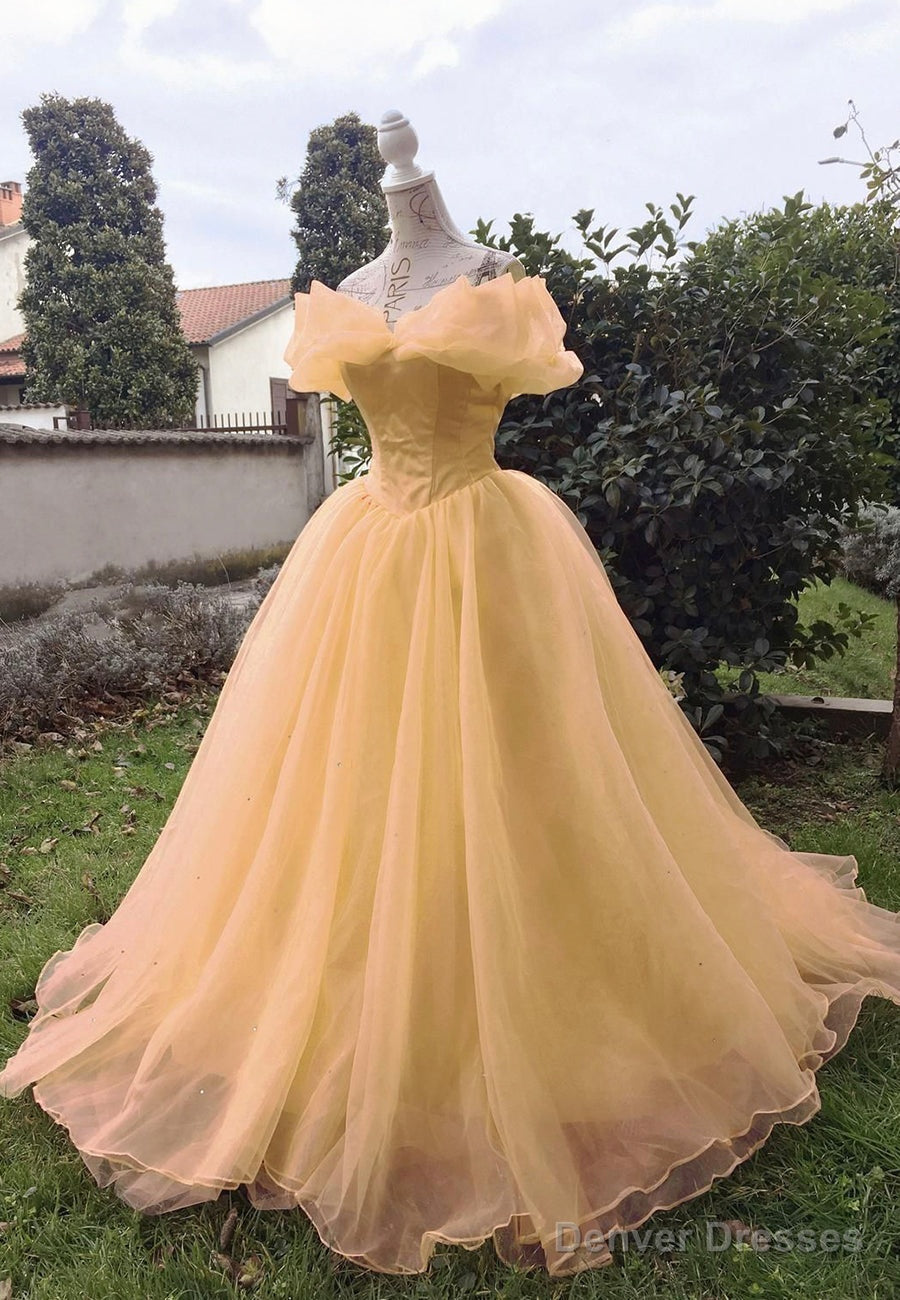 Yellow Tulle Long Prom Dresses, A-Line Evening Dresses Main image