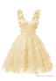 Yellow 3D Butterfly Lace Applique Tulle Homecoming Dress for Teens Sweetheart Mini Short Prom Dresses
