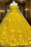 Yellow 3D Flowers Ball Gown Dress With Cape