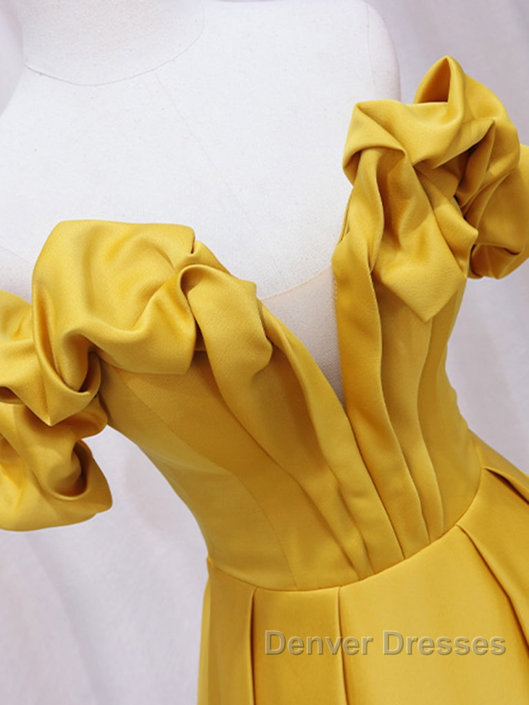 Yellow A-line Satin Long Prom Dress, Yellow Formal Dress Secondary image