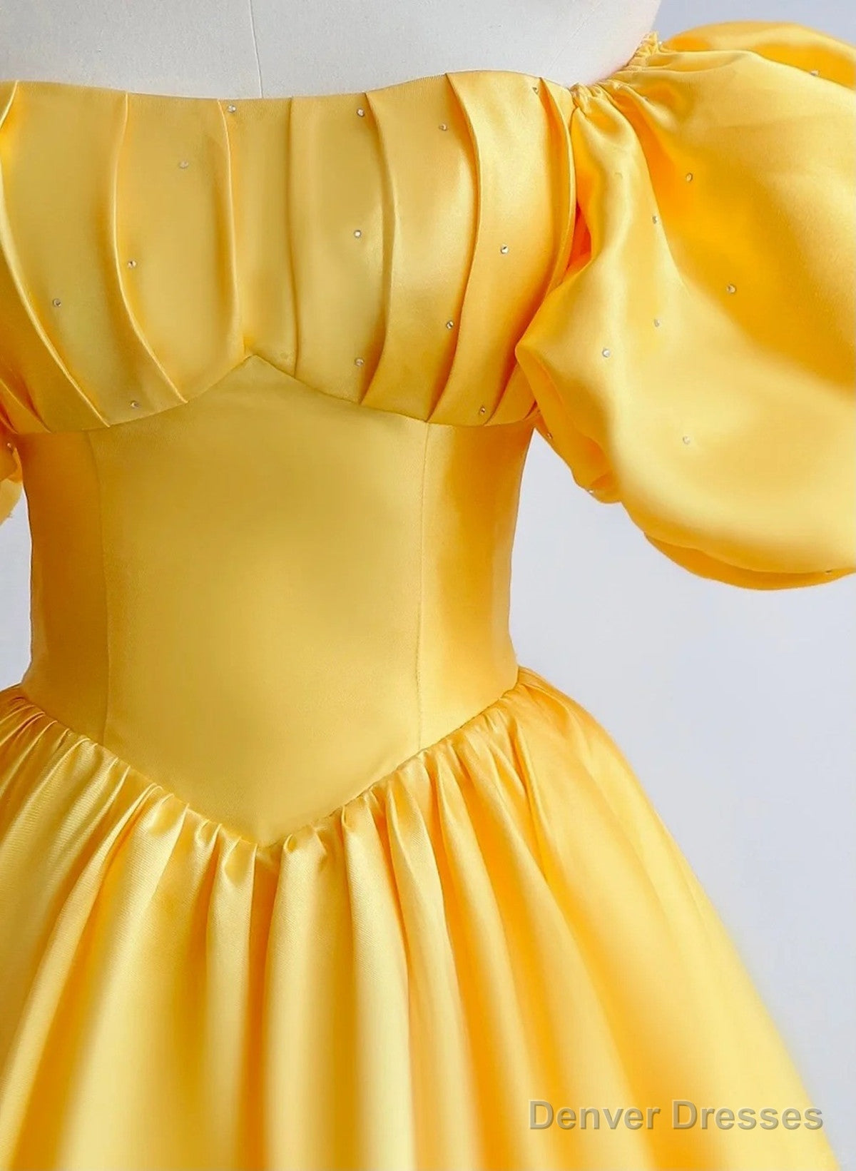 Yellow A-Line Satin Off Shoulder Prom Dress, Yellow Evening Dress Secondary image