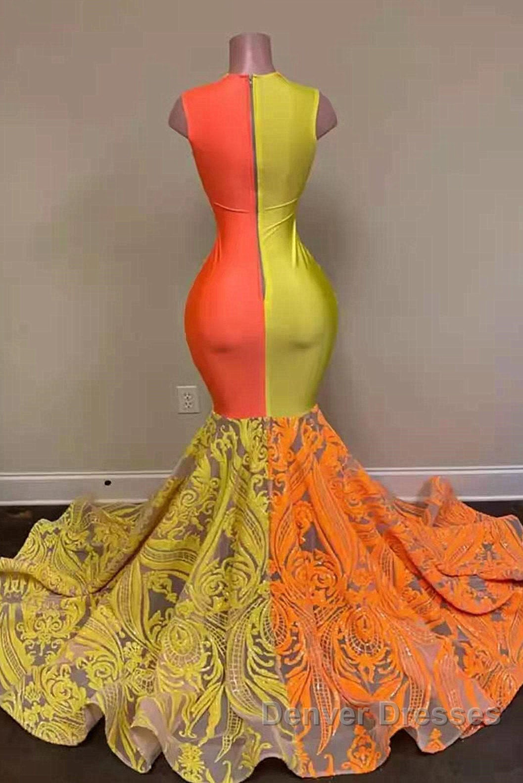 Yellow and Orange Mermaid Prom Dress Lace Long On Sale Secondary image