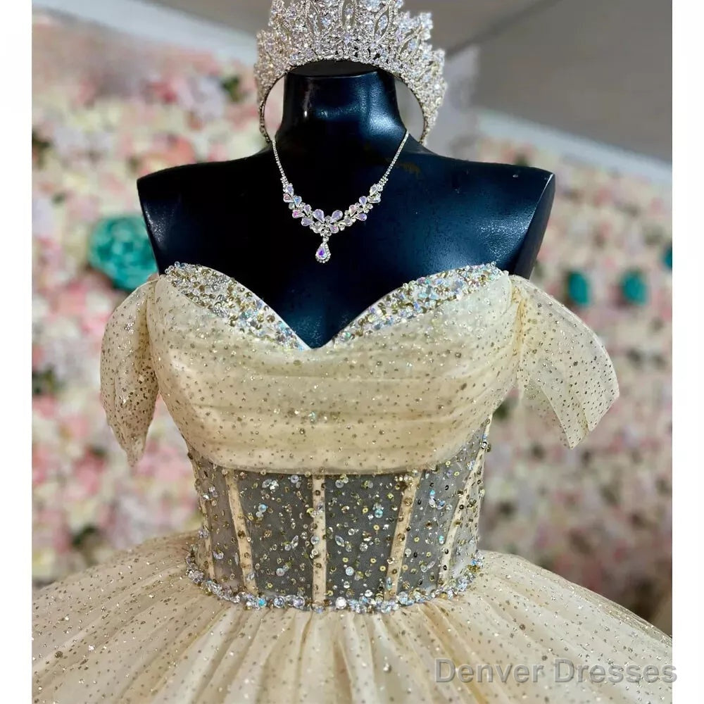 Yellow Ball Gown Tulle Off-the-Shoulder Quincenara Dresses Secondary image