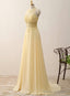Yellow Chiffon Lace Appliques A Line Long Evening Dresses Zipper-Up