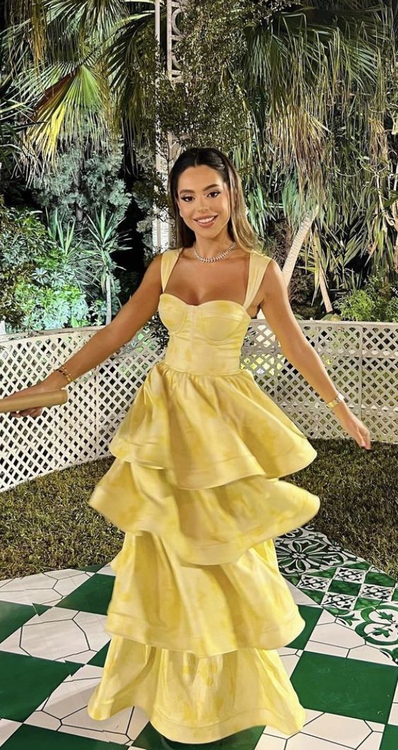 Yellow Dress Fashion Elegant Prom Dress Vintage Princess Female Evening Party Dress