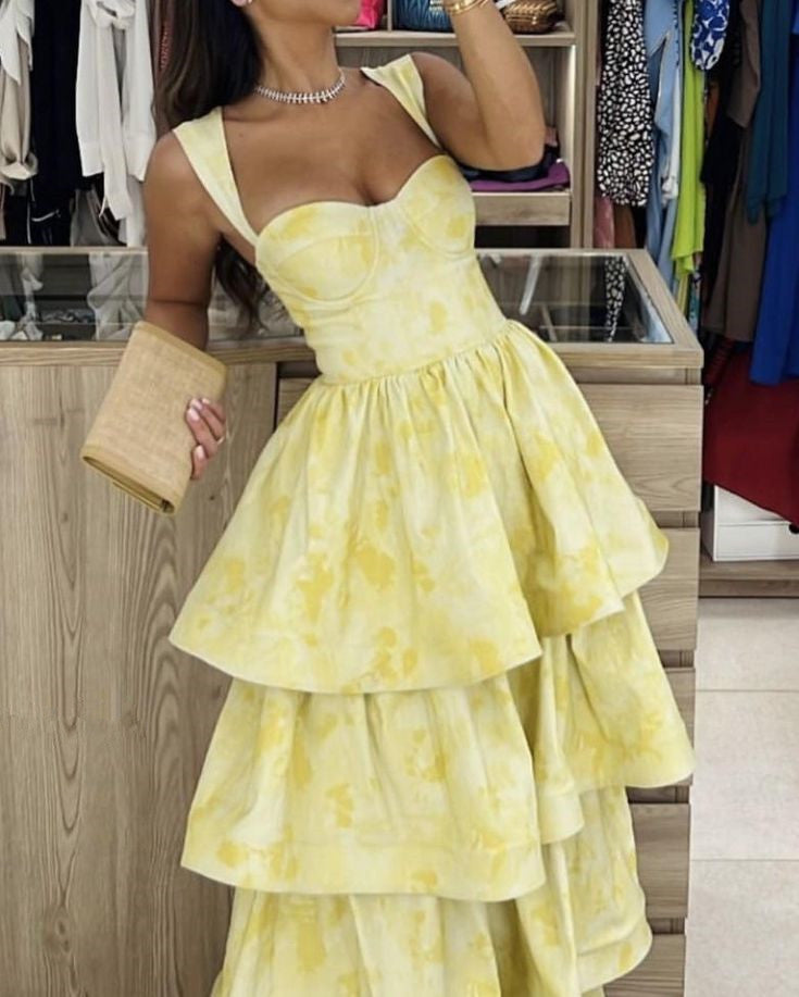 Yellow Dress Fashion Elegant Prom Dress Vintage Princess Female Evening Party Dress
