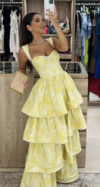 Yellow Dress Fashion Elegant Prom Dress Vintage Princess Female Evening Party Dress