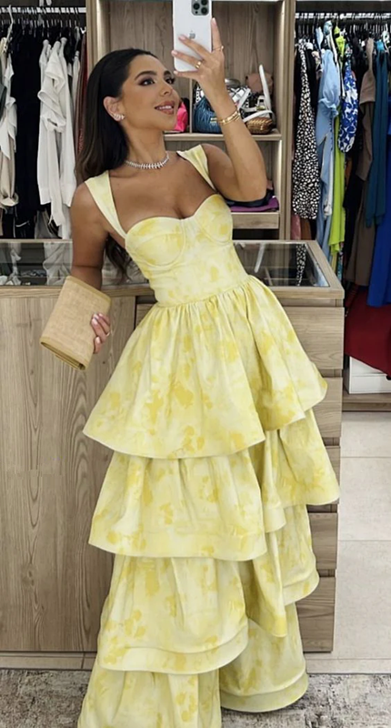 Yellow Dress Fashion Elegant Prom Dress Vintage Princess Female Evening Party Dress