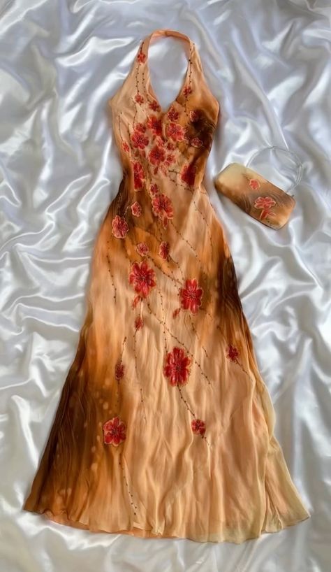 Orange Yellow Fashion Halter Floral Beading Long Elegant Chiffon Ball Gown Evening Dress Main image