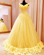 Yellow Flowers Quinceanera Ball Gown Off The Shoulder